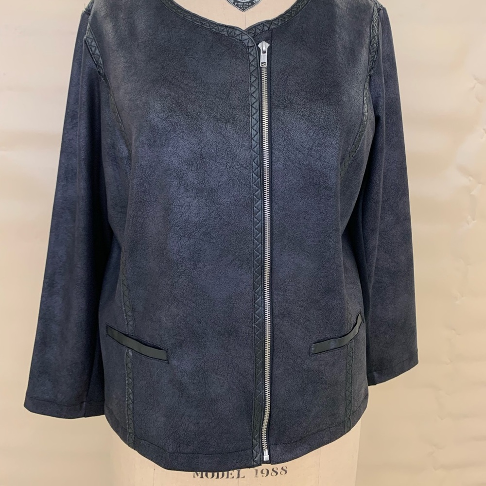 Style & Co. Womens 2X black faux suede leather zipped jacket